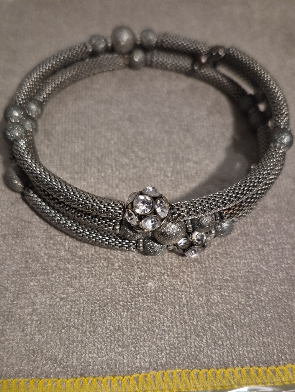 Silver Mesh Wrap Bracelet with Rhinestone Crystal Bead Accents